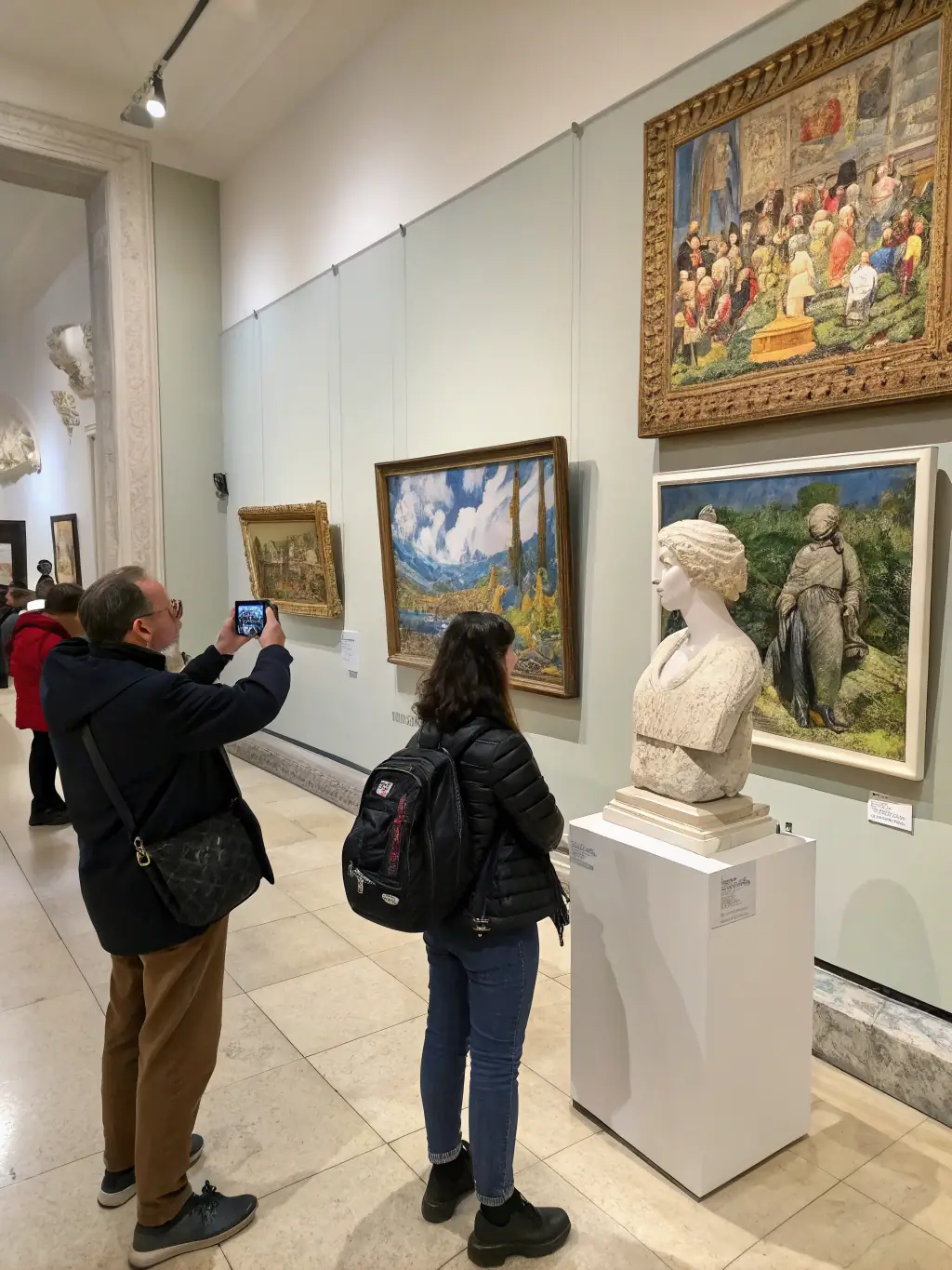 A photograph capturing a visual arts exhibition, featuring a diverse collection of artworks created by local artists, highlighting POL'ART's role in promoting artistic expression and cultural appreciation.
