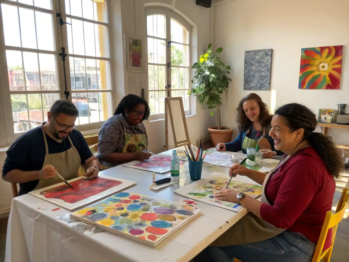 A group of young people participating in an art workshop, learning new skills and expressing their creativity.