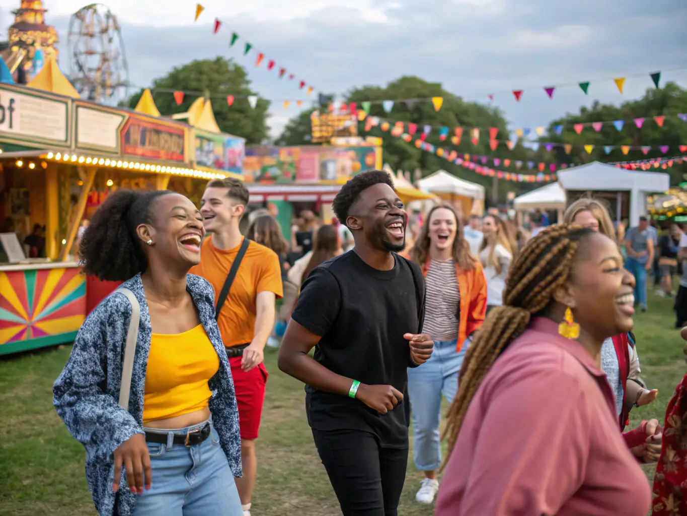 A lively outdoor cultural festival in Bourges, featuring music, dance, food, and art from various cultures, celebrating diversity and promoting intercultural dialogue through POL'ART's organized events.